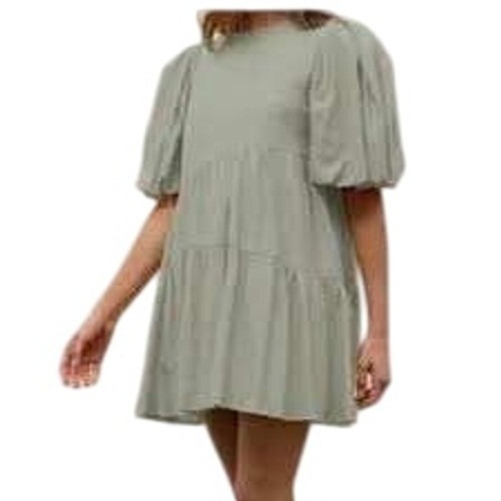 Moon River Sage Puff Sleeve Babydoll Dress M